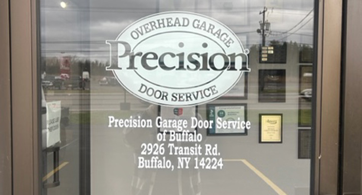 Precision Garage Door Service of Buffalo window sign